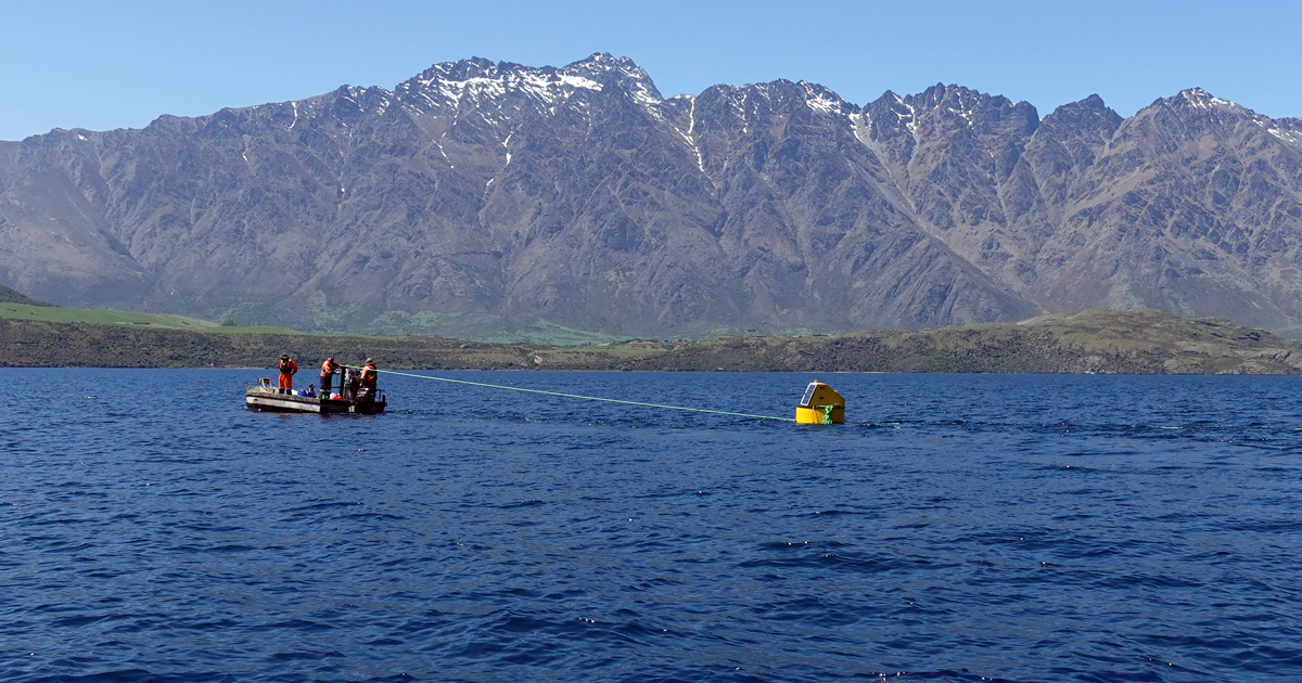 Deployment of water monitoring buoy on Lake Wānaka last year.