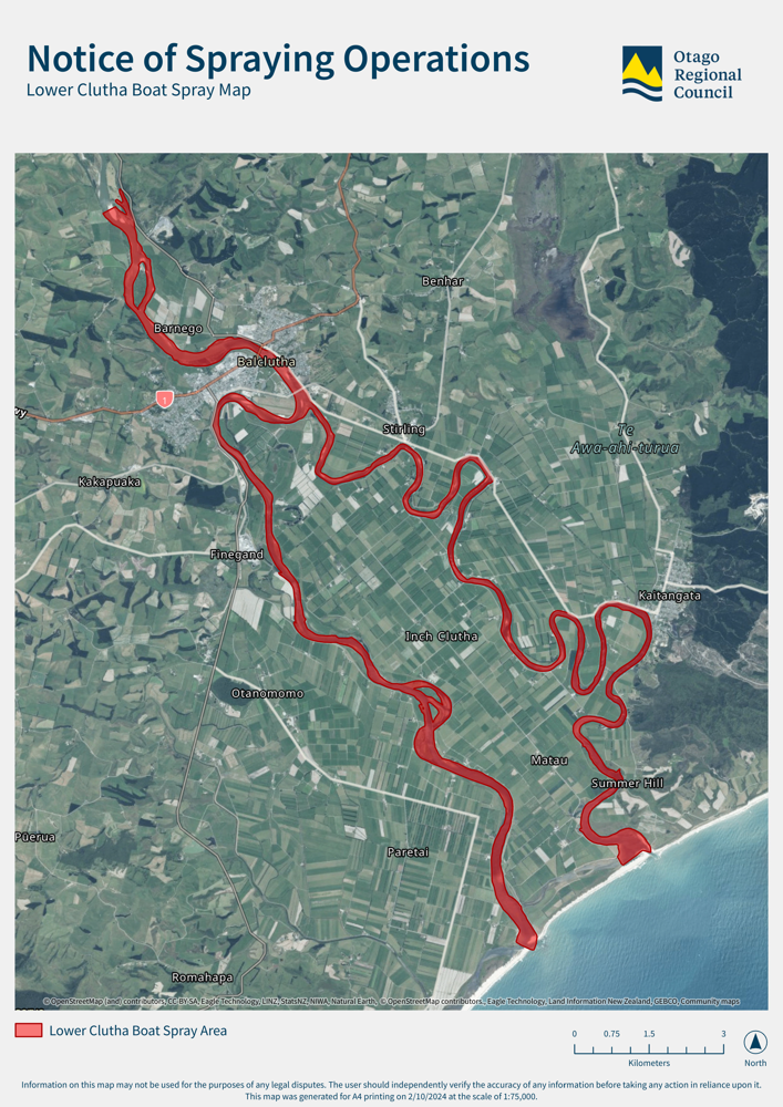 Lower Clutha Boat Spray Map