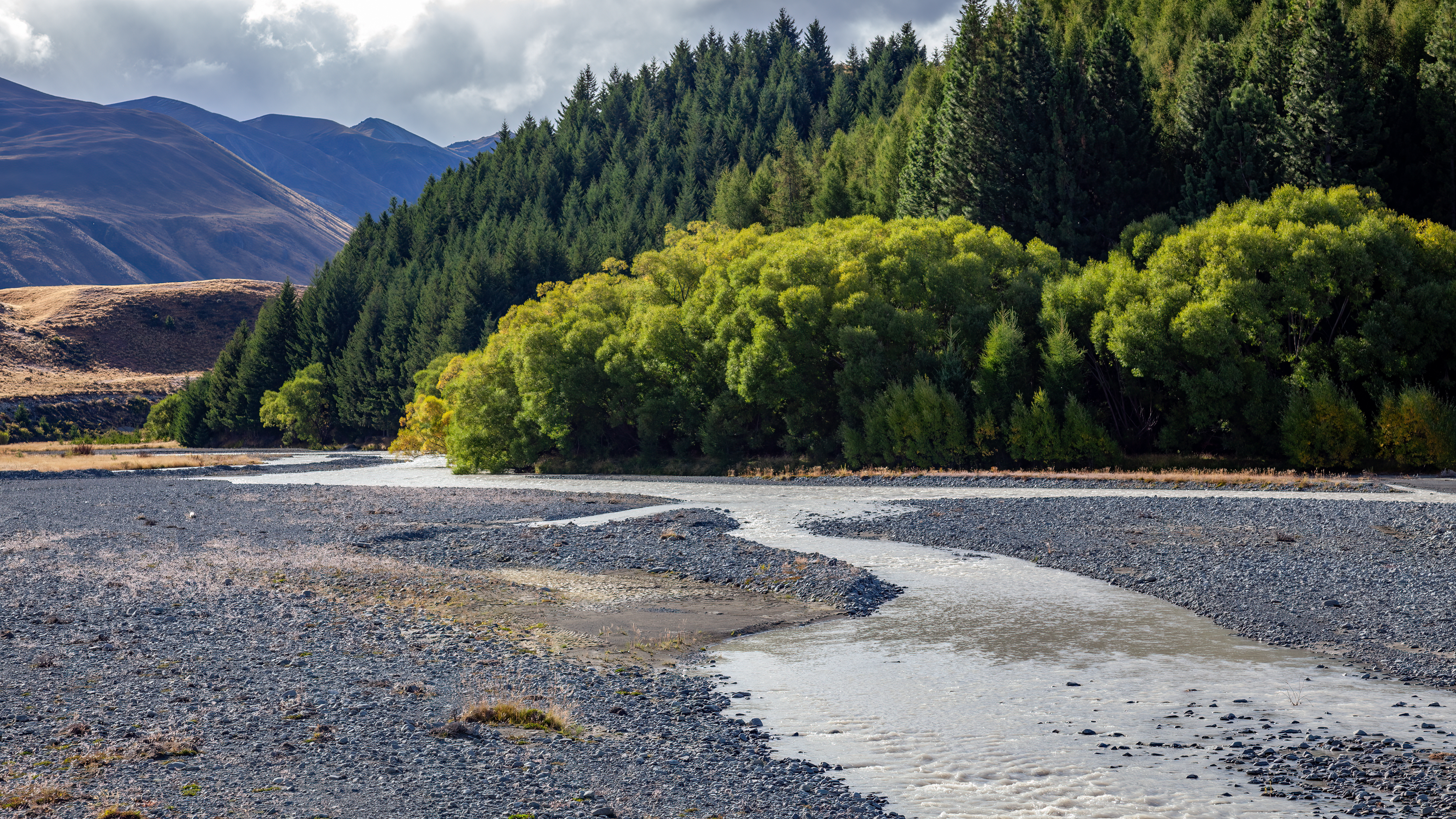 Waitaki river with low flow