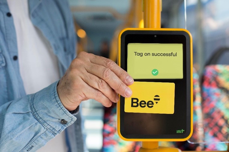 Place your Bee Card on the card scanner near the front door of bus to tag on.