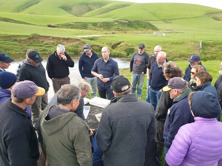 The Waitahuna/Tuapeka Catchment Group during a stream health monitoring session with NZ Landcare Trust.