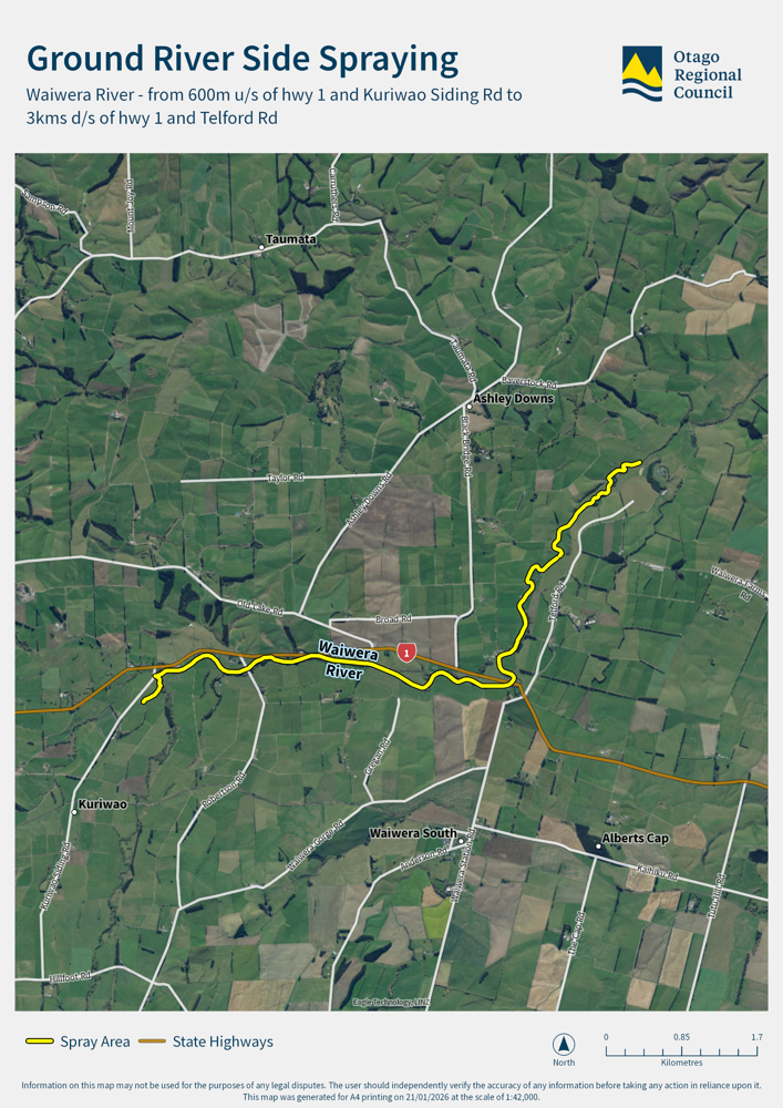 Ground river side spraying map - waiwera river and kuriwao siding road to telford road