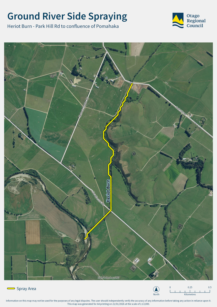 Ground river side spraying heriot burn - park hill rd to confluence of pomahaka