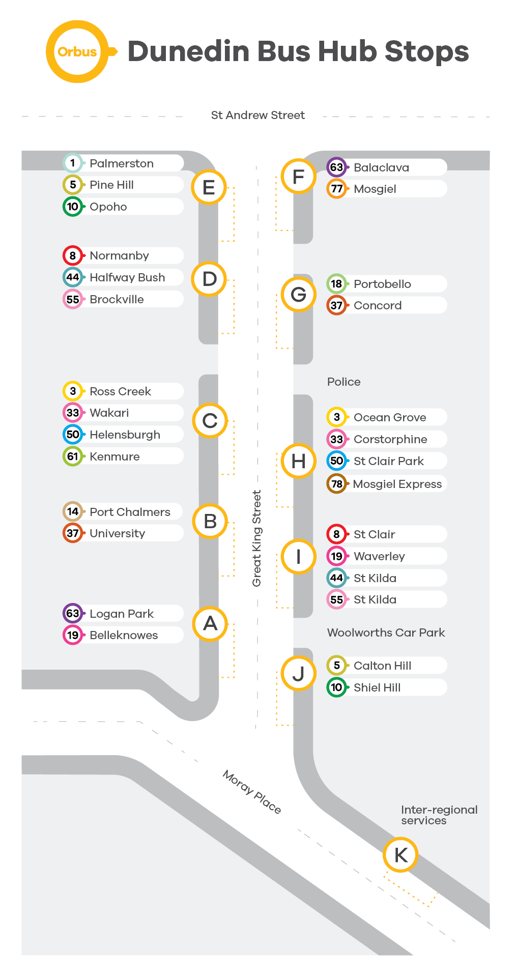 Orbus Dunedin Bus Hub map