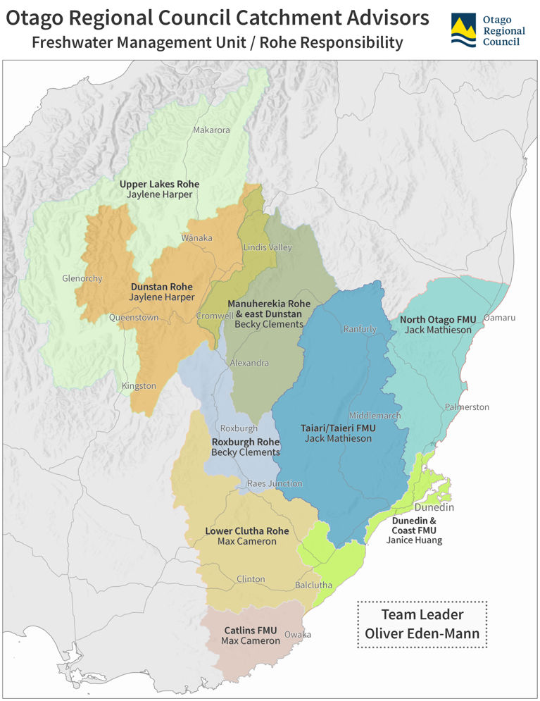 Otago regional council catchment advisors map