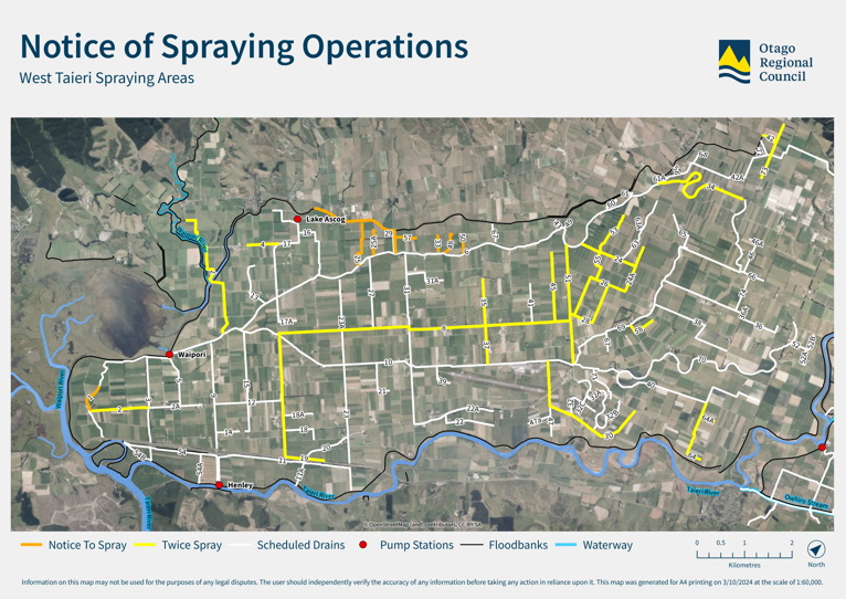 Map showing where spraying will occur in the West Taieri area