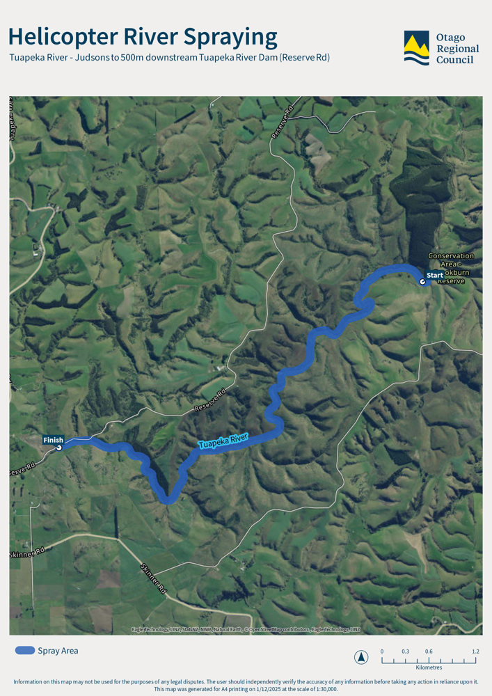 Helicopter River Spraying map of Tuapeka River